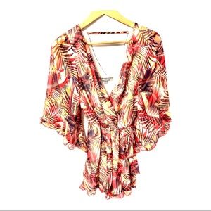 Band of Gypsies multi colored ruffled flutter long sleeve romper #87A